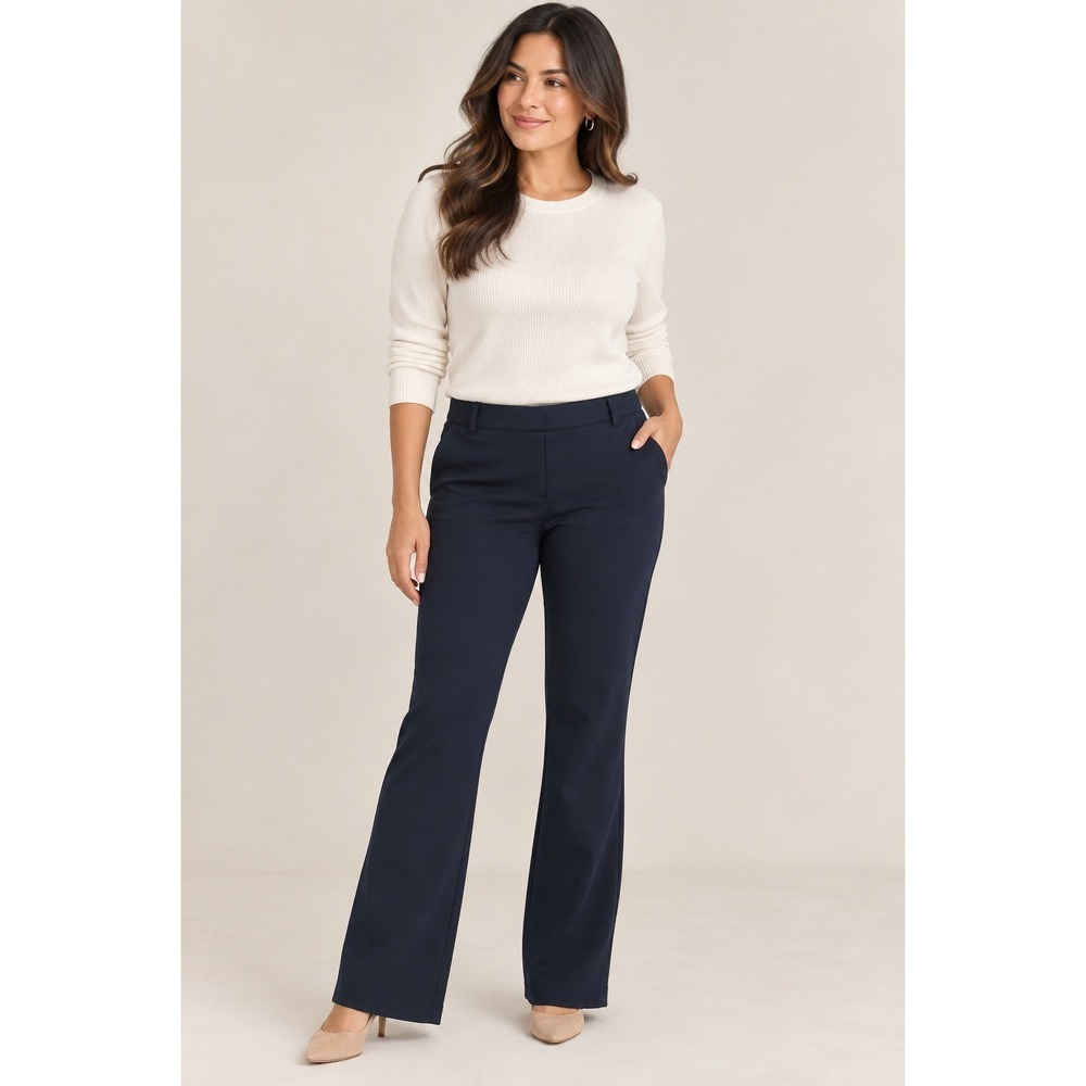 Quince Ponte Knit Bootcut Pants Womens L Navy 30 Inseam Pull On Stretch Work